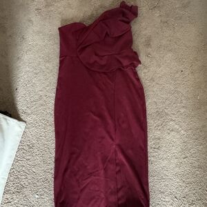 Elegant One-Shoulder Burgundy Dress